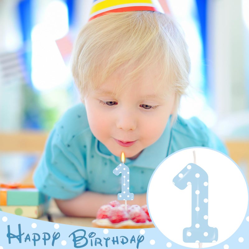 ELekFX Blue Polka Dot Number 1 Candle, First Birthday Decorations for Boys, Happy Birthday Cake Topper for One Sweet Boy Birthday Party Supplies - Image 5