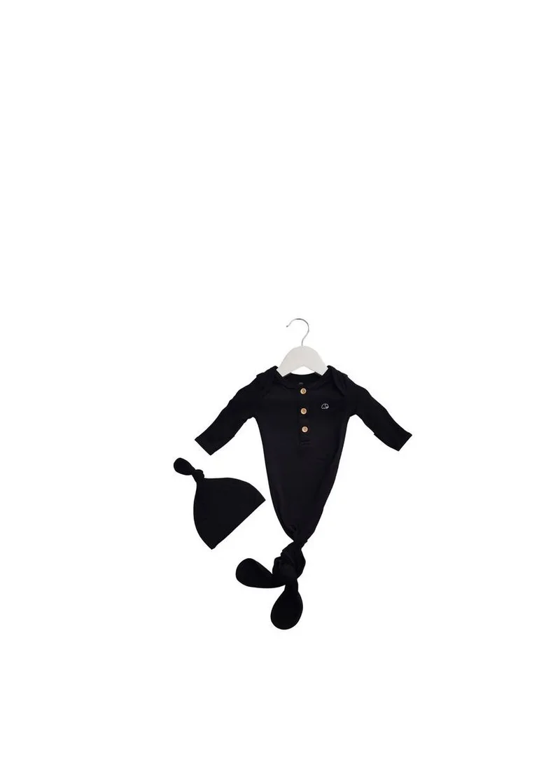 Anvi Baby Anvi Baby Organic Bamboo Knotted Gown & Beanie Set - Charcoal 3-6 months