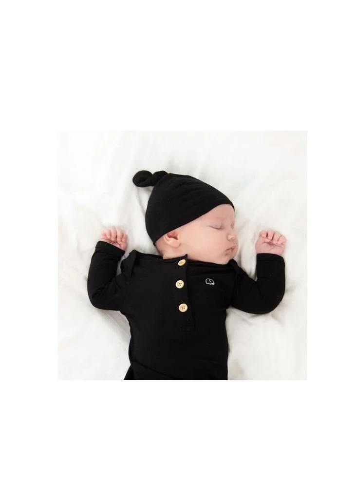 Anvi Baby Anvi Baby Organic Bamboo Knotted Gown & Beanie Set - Charcoal 3-6 months