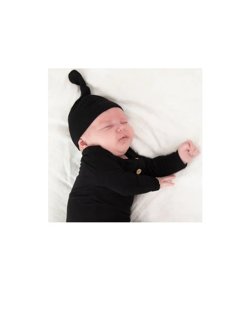Anvi Baby Anvi Baby Organic Bamboo Knotted Gown & Beanie Set - Charcoal 3-6 months