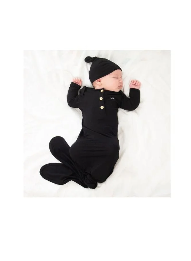 Anvi Baby Anvi Baby Organic Bamboo Knotted Gown & Beanie Set - Charcoal 3-6 months
