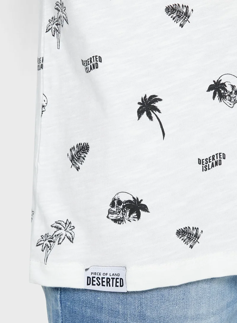 DeFacto Skull Print Crew Neck T-Shirt