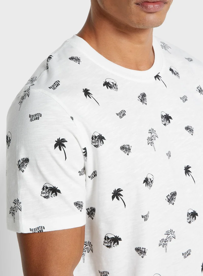 DeFacto Skull Print Crew Neck T-Shirt