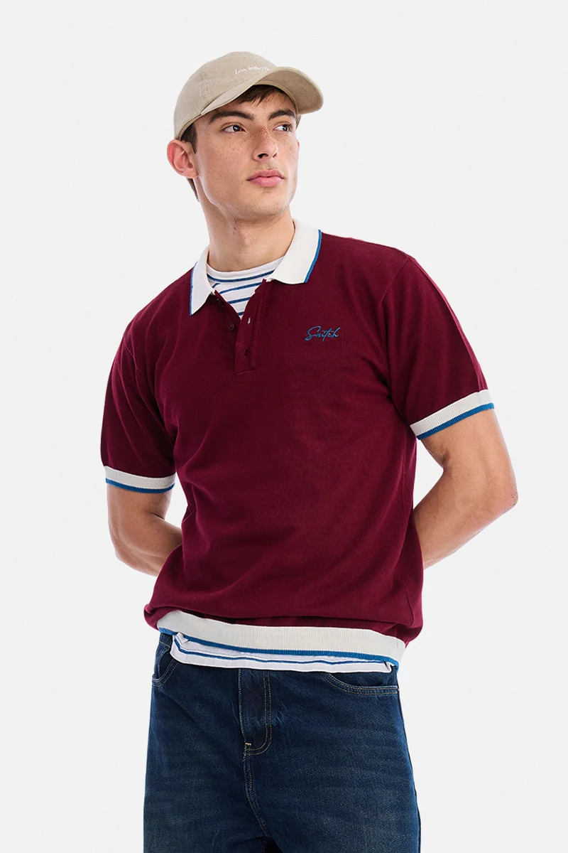 Burgundy Solid Half Sleeve Regular Fit Casual T-Shirt