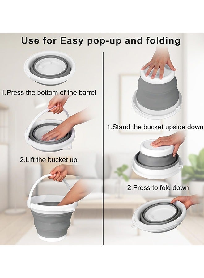 10L Silicone Bucket 2.65 Gallon Water Bucket Portable Folding Collapsible Outdoor Barrel for Fishing, Camping, Car Washing, Home Storage and Outdoors Wash(Grey) - Image 4