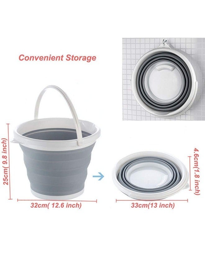 10L Silicone Bucket 2.65 Gallon Water Bucket Portable Folding Collapsible Outdoor Barrel for Fishing, Camping, Car Washing, Home Storage and Outdoors Wash(Grey) - Image 2