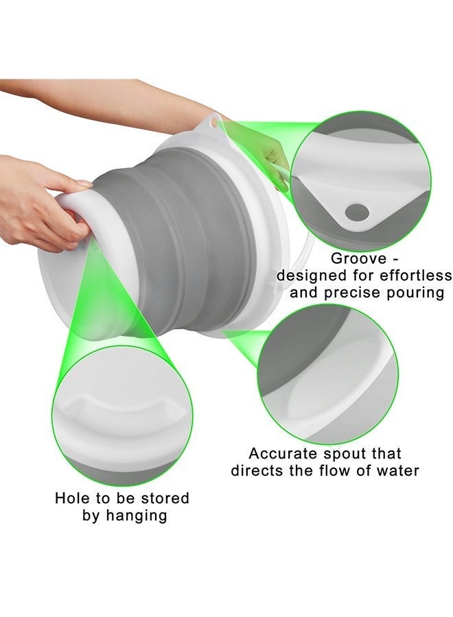 10L Silicone Bucket 2.65 Gallon Water Bucket Portable Folding Collapsible Outdoor Barrel for Fishing, Camping, Car Washing, Home Storage and Outdoors Wash(Grey) - Image 3