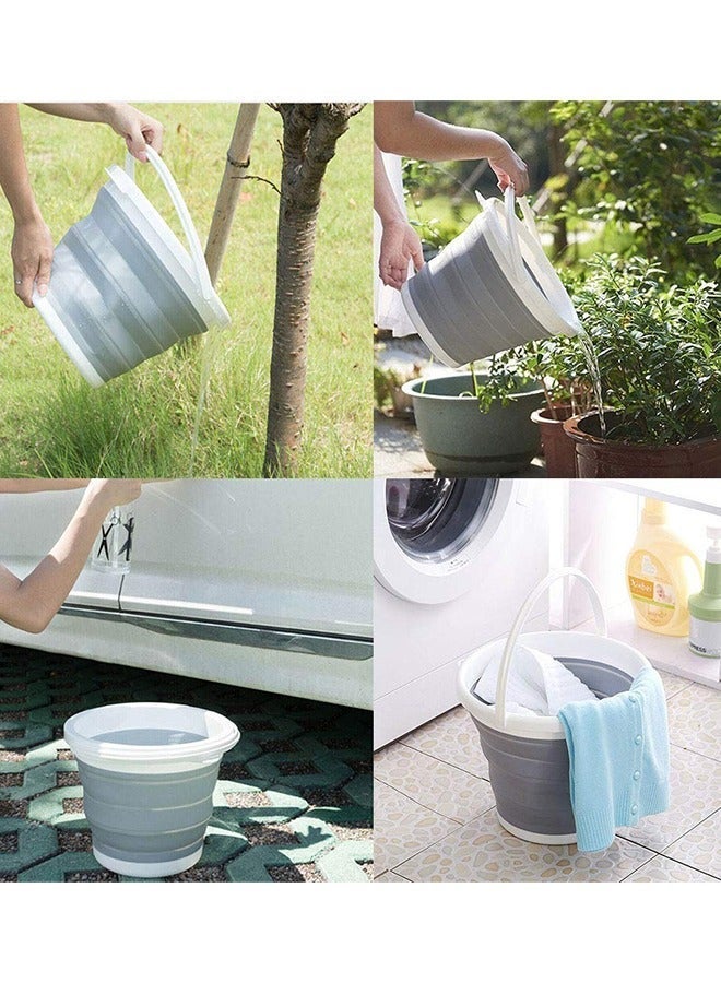 10L Silicone Bucket 2.65 Gallon Water Bucket Portable Folding Collapsible Outdoor Barrel for Fishing, Camping, Car Washing, Home Storage and Outdoors Wash(Grey) - Image 5