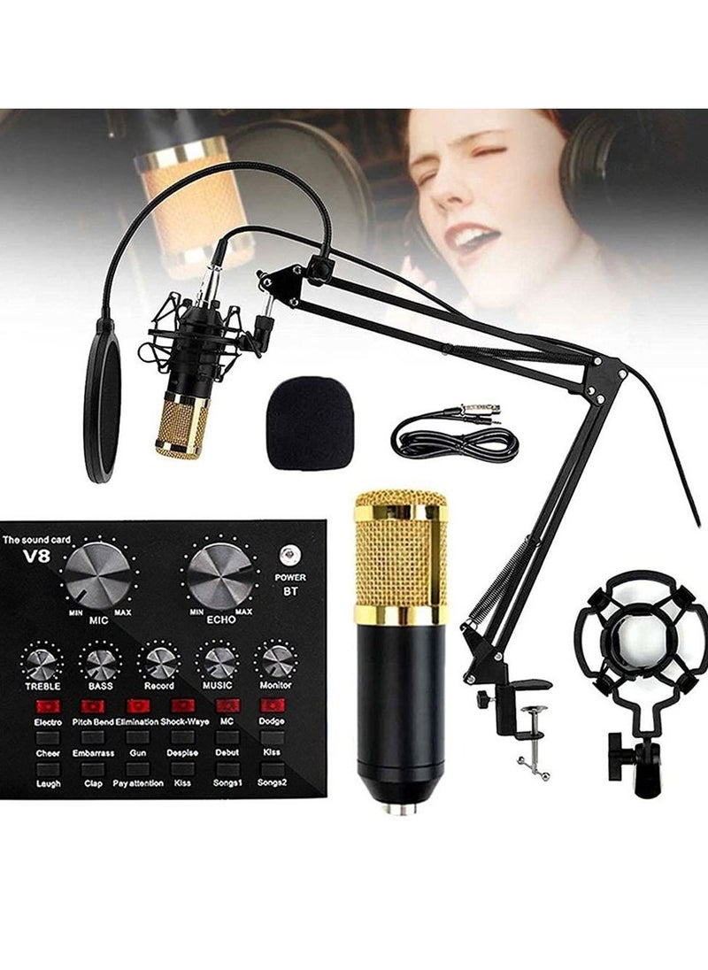 Generic - Microphone,Live Sound Card & BM800 Suspension Microphone Kit Broadcasting Recording Condenser Microphone Set Intelligent Volume Audio Mixer Sound Card for Computer PC Live Sound - Image 1