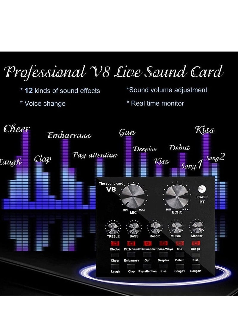 Generic - Microphone,Live Sound Card & BM800 Suspension Microphone Kit Broadcasting Recording Condenser Microphone Set Intelligent Volume Audio Mixer Sound Card for Computer PC Live Sound - Image 1