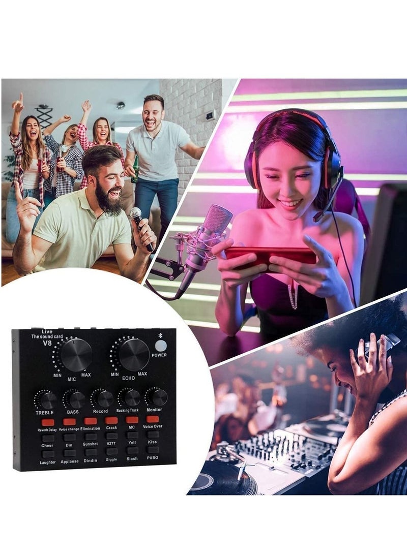 Generic - Microphone,Live Sound Card & BM800 Suspension Microphone Kit Broadcasting Recording Condenser Microphone Set Intelligent Volume Audio Mixer Sound Card for Computer PC Live Sound - Image 1