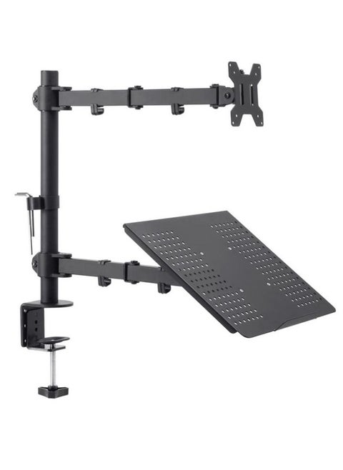 Adjustable Dual LCD Monitor Arm With Laptop Notebook Adaptor Desk Mount Stand