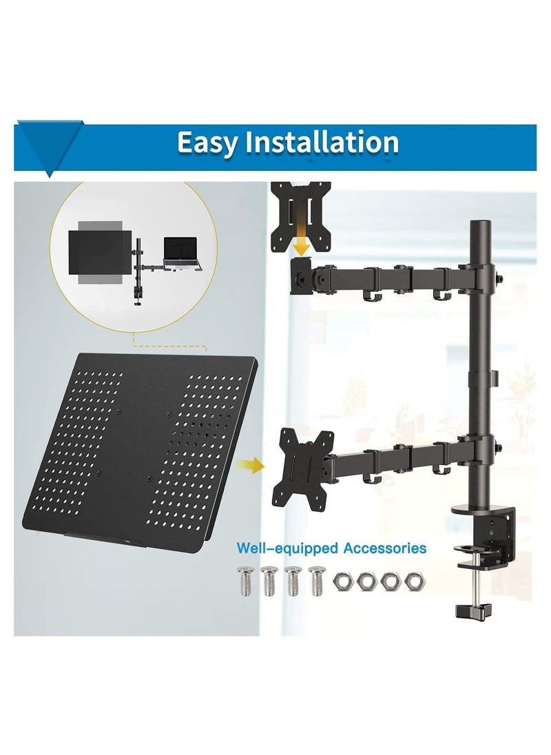 oem - Adjustable Dual LCD Monitor Arm With Laptop Notebook Adaptor Desk Mount Stand - Image 1