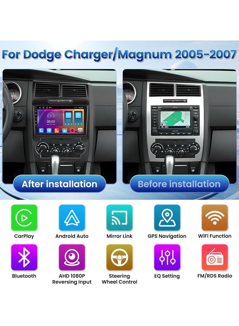 Vierex Android Car Stereo For Dodge Charger 2005-2007 With Apple Carplay Android Auto Wireless 2GB RAM 32GB ROM HD Camera Included USB WiFi Aux QLED Touch Screen - Image 2