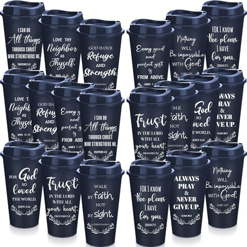 Skylety 20 Pack Christian Gifts for Fathers Bulk Church Gifts for Men 16oz Inspirational Bible Verse Coffee Cups with Lids for Dad Teacher Graduation Party Favor Blue - Image 1