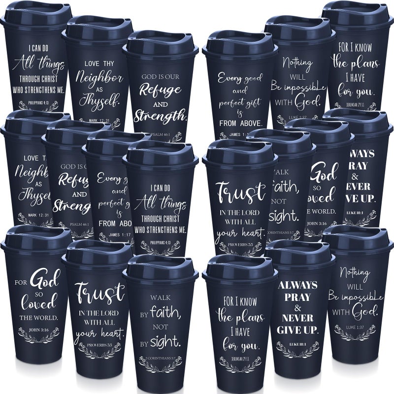 Skylety 20 Pack Christian Gifts for Fathers Bulk Church Gifts for Men 16oz Inspirational Bible Verse Coffee Cups with Lids for Dad Teacher Graduation Party Favor Blue - Image 2