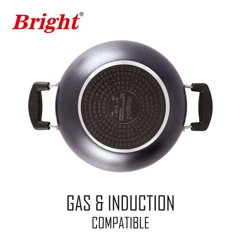 Bright مقلاة عميقة غير لاصقة من الألمنيوم BRIGHT مع غطاء زجاجي - 2.5 لتر، 24 سم | 5 طبقات طلاء | مقبض ناعم | مقاومة للبقع | قاعدة للطبخ بالحث - Image 4