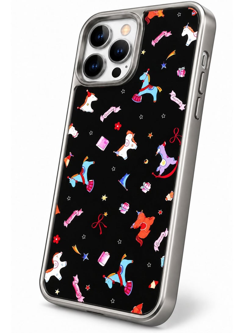 UNICORN Protective Case for iPhone 16 Pro Max with Unicorn Pattern, Glossy Frame & Carbon Fiber Back - Image 3