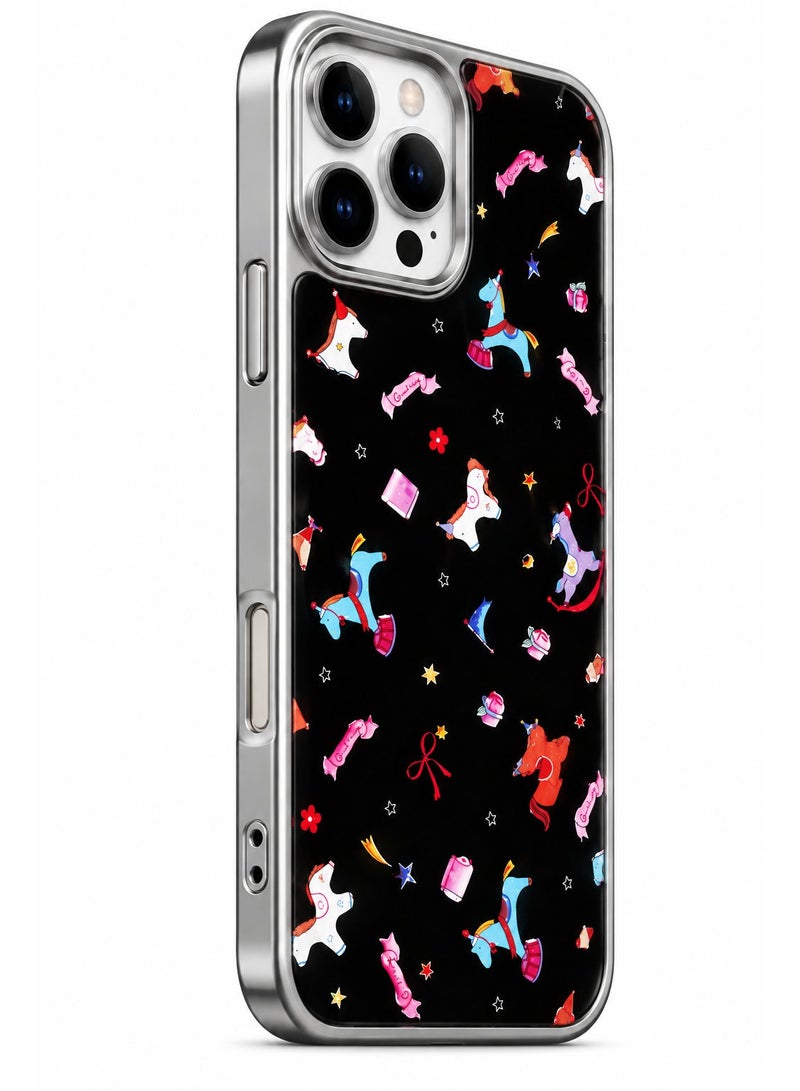 UNICORN Protective Case for iPhone 16 Pro Max with Unicorn Pattern, Glossy Frame & Carbon Fiber Back - Image 2