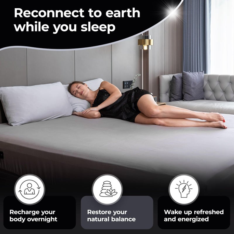 Silvery Silver-Infused Grounding Bed Sheets - Silky-Soft Earthing Fitted Sheet with Grounding Cable & Guide - 90% Lyocell 10% Conductive Silver for Better Sleep - Image 2