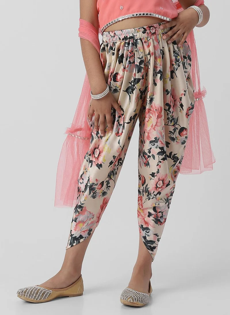 نوتيناتي Nautinati Girls’ Halter Neck Mirror Lace Top and Printed Patiala Pants with Net Dupatta