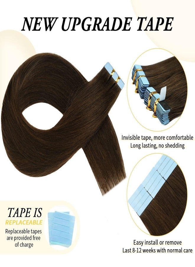FAAAL 22 inch Tape in Hair Extensions Human Hair Straight Tape Hair Extensions for Women 20 Pcs/50g Seamless Skin Weft #4 Chocolate Brown Real Hair Extension Invisible Tape ins Human Hair - Image 5