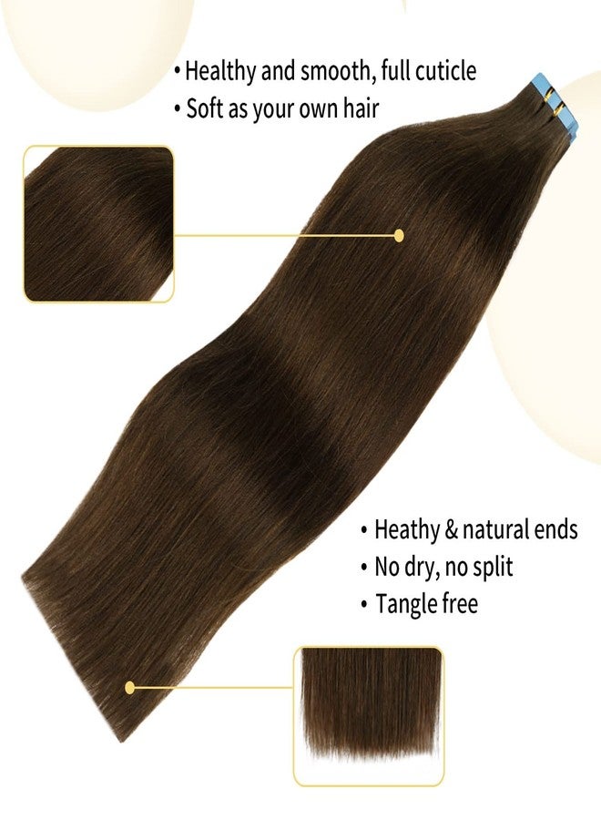 FAAAL 22 inch Tape in Hair Extensions Human Hair Straight Tape Hair Extensions for Women 20 Pcs/50g Seamless Skin Weft #4 Chocolate Brown Real Hair Extension Invisible Tape ins Human Hair - Image 3