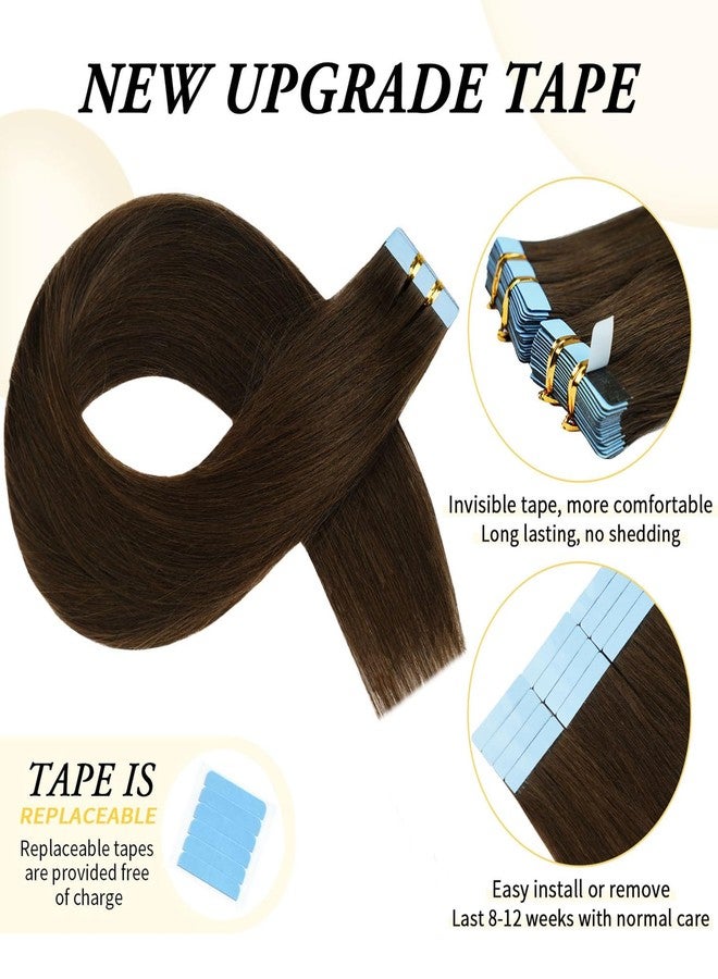 FAAAL 22 inch Tape in Hair Extensions Human Hair Straight Tape Hair Extensions for Women 20 Pcs/50g Seamless Skin Weft #4 Chocolate Brown Real Hair Extension Invisible Tape ins Human Hair - Image 4