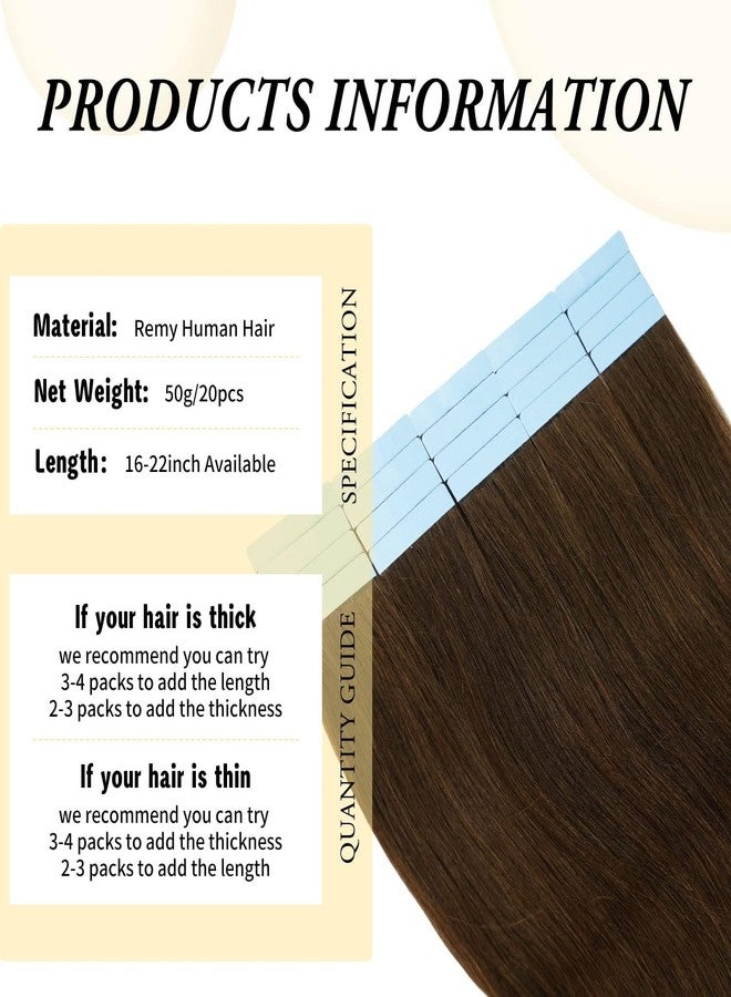 FAAAL 22 inch Tape in Hair Extensions Human Hair Straight Tape Hair Extensions for Women 20 Pcs/50g Seamless Skin Weft #4 Chocolate Brown Real Hair Extension Invisible Tape ins Human Hair - Image 2
