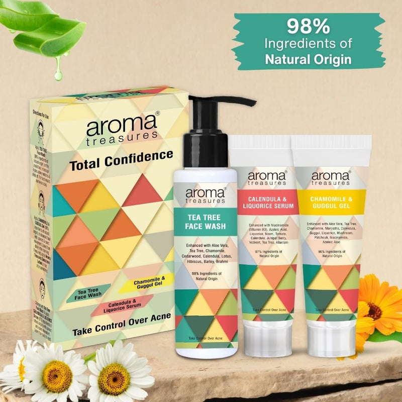 Aroma Treasures Total Confidence Anti Acne Kit with Tea Tree Aloe Vera extract Includes Face Wash Anti Acne Gel Anti Acne Serum For Oily Acne Prone Skin Set of 3 items - Image 2