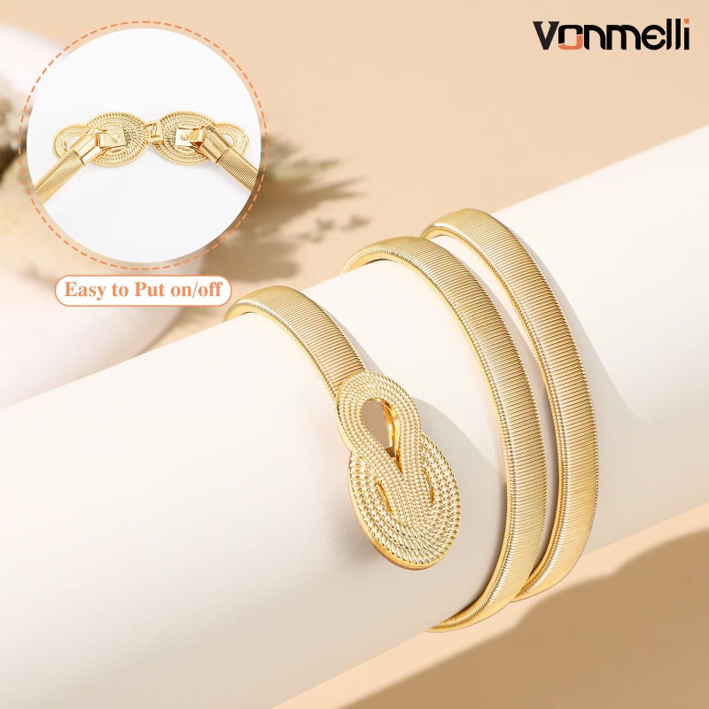 VONMELLI Skinny Gold Metal Belt for Dress Elastic Thin Dress Belt for Women Gold/Silver - Image 5