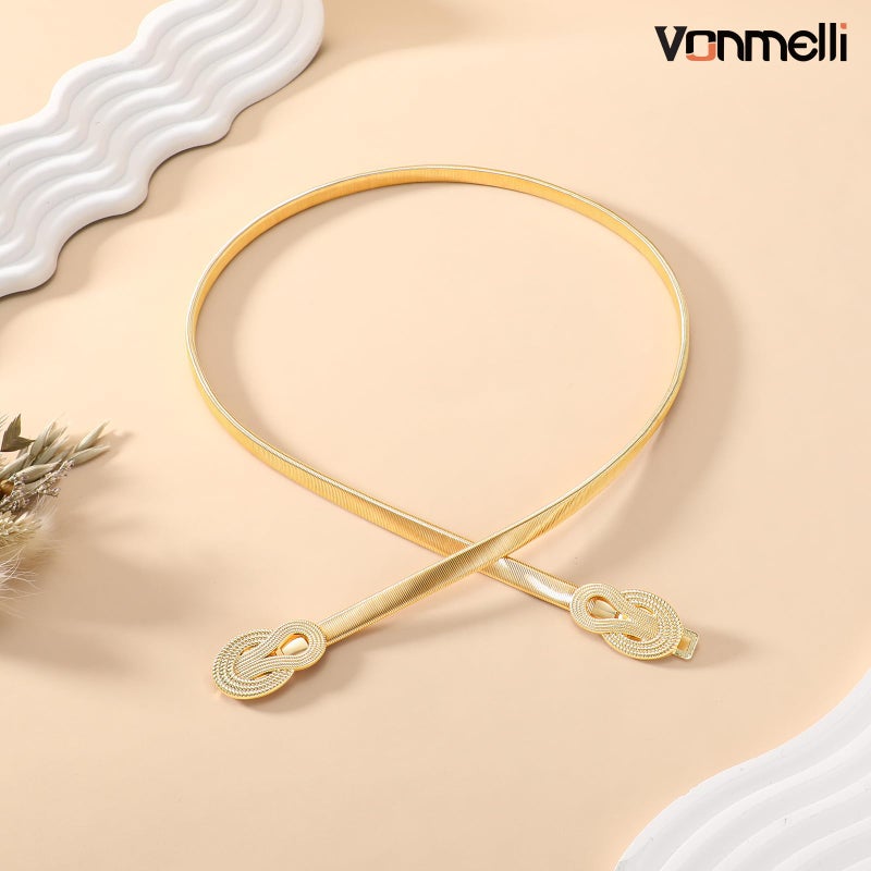 VONMELLI Skinny Gold Metal Belt for Dress Elastic Thin Dress Belt for Women Gold/Silver - Image 3