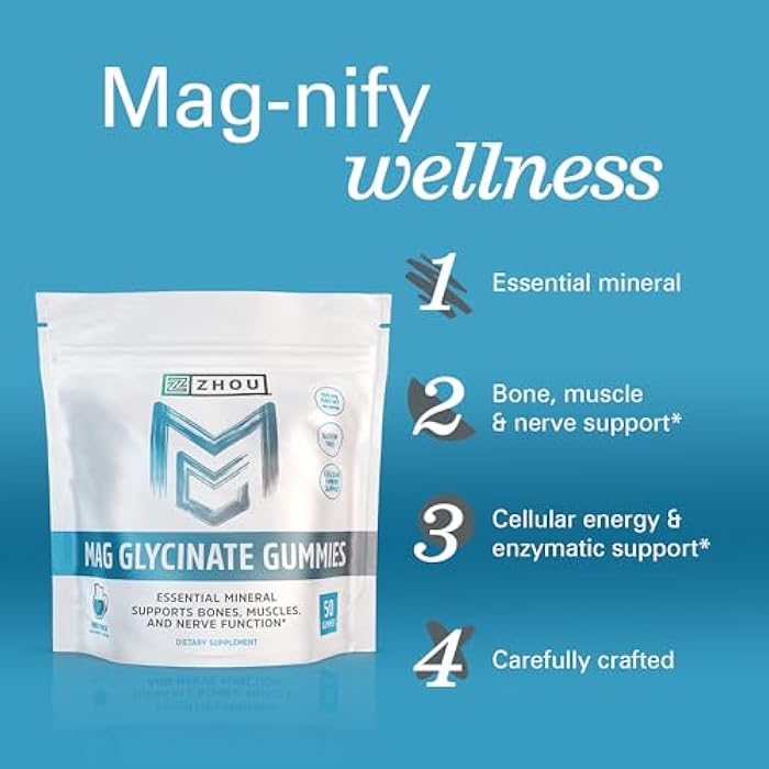 Zhou Mag Gly Gummies - Magnesium Glycinate Gummies for Women & Men, Cellular Energy Support, Muscle & Nerve Function Support, Vegan, Gluten Free, Natural Fruit Punch Flavor - 50 Count - Image 3