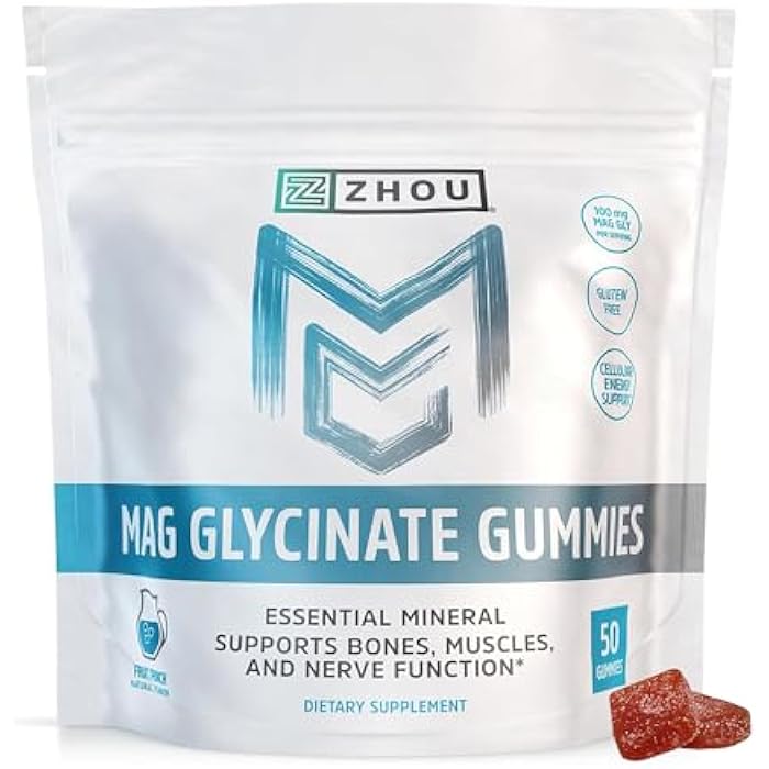 Zhou Mag Gly Gummies - Magnesium Glycinate Gummies for Women & Men, Cellular Energy Support, Muscle & Nerve Function Support, Vegan, Gluten Free, Natural Fruit Punch Flavor - 50 Count - Image 1