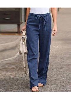 Loquat Elastic Waist Solid Color Cotton Linen Wide Leg Pants 