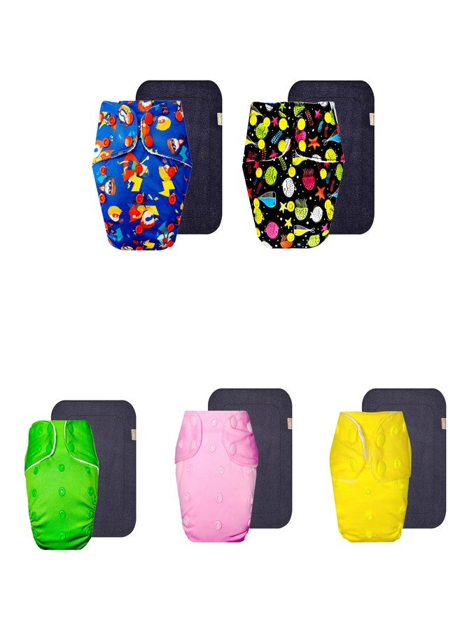 حفاضات قماشية فاخرة من دمبلدو مع حشوة سوداء (عبوة من 5) | ملائمة تمامًا | تسمح بمرور الهواء | سهلة التنظيف | مثالية للأطفال الصغار | من 3 أشهر إلى 3 سنوات | للجنسين - Image 1