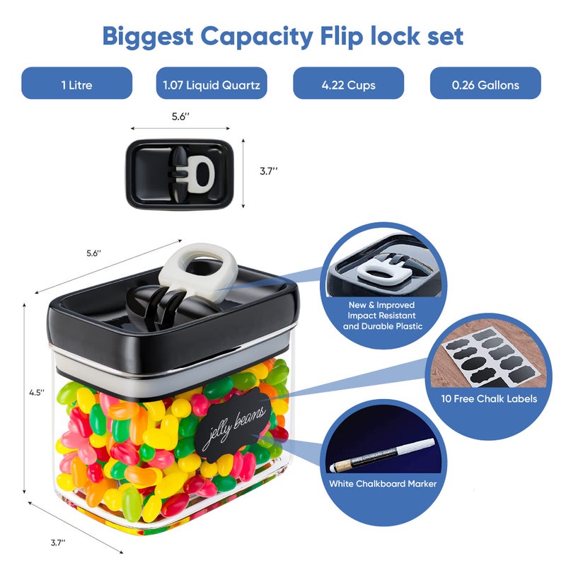 Chef's Path Airtight Food Storage Containers with Improved Lids, Set of 6, 1L Kitchen and Pantry Canisters for Coffee, Spices, and Dry Food, Includes Labels and Marker - Transparent, All Same Size - Image 4