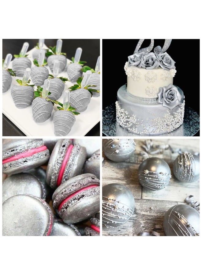 DecorRom رذاذ جليتر صالح للأكل - 10 جرام من غبار اللمعان الصالح للأكل، لون غذائي، غبار لامع، مسحوق تزيين الكعك، الخبز، المشروبات، الفوندان، الحلوى، البسكويت (فضي) - Image 3