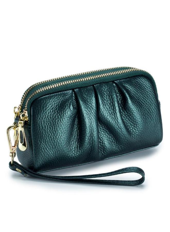 Genuine Leather Clutch Women's Elegant Large Capacity Handbag Double-layer Zipper Top Layer Cowhide All-match Women's Wallet-Color:Sapphire Blue  - Image 2