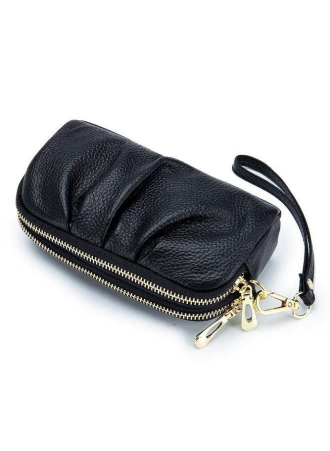 Genuine Leather Clutch Women's Elegant Large Capacity Handbag Double-layer Zipper Top Layer Cowhide All-match Women's Wallet-Color:Sapphire Blue  - Image 4