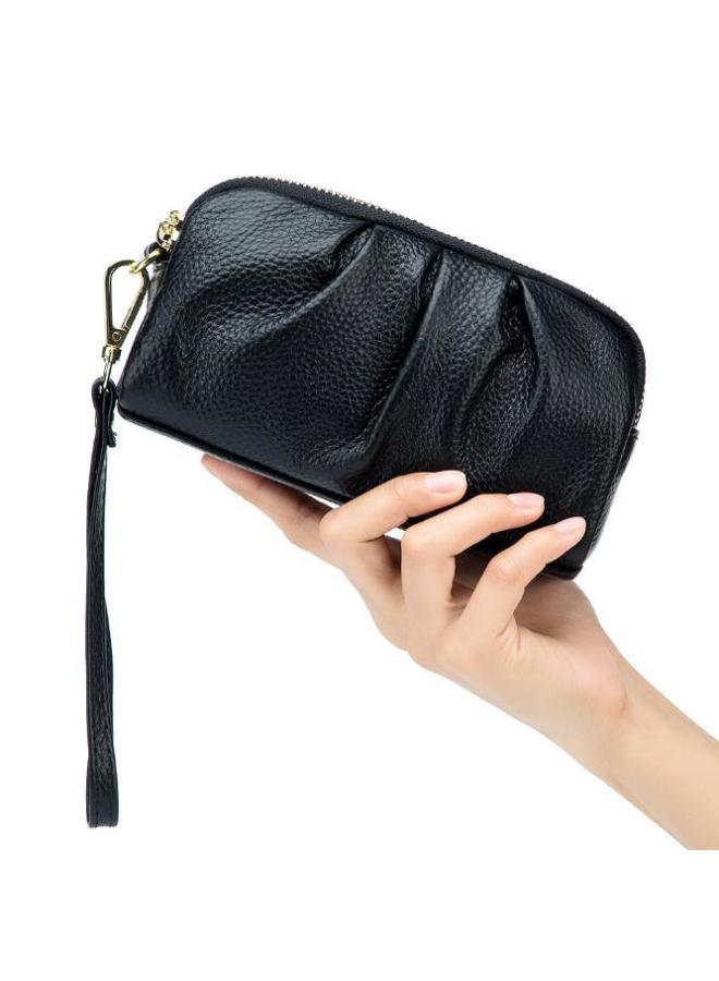 Genuine Leather Clutch Women's Elegant Large Capacity Handbag Double-layer Zipper Top Layer Cowhide All-match Women's Wallet-Color:Sapphire Blue  - Image 5
