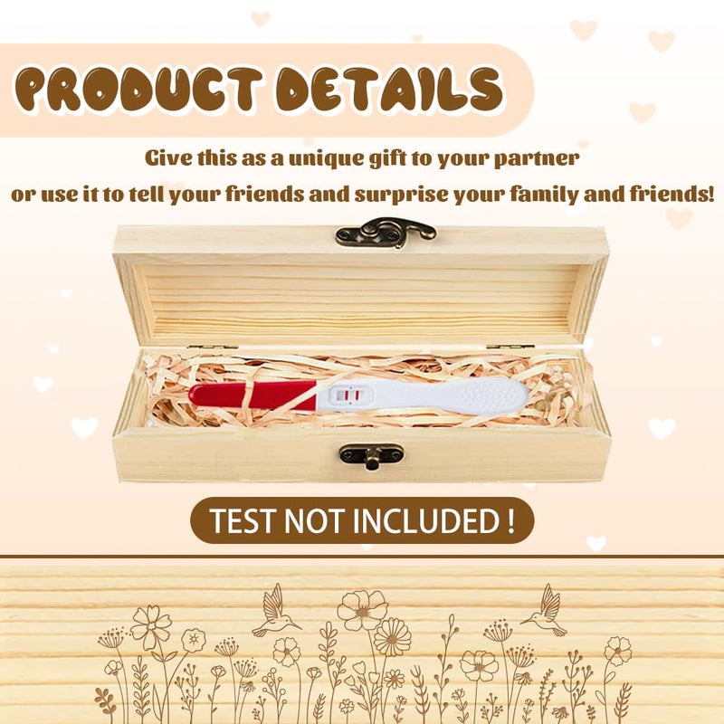 CHGCRAFT Pregnancy Test Keepsake Box Hummingbirds Wooden Pregnancy Announcement Gifts Box with Raffia Ribbon and Lock Announcement Gifts for Dad Husband 8x2x12inch - Image 4