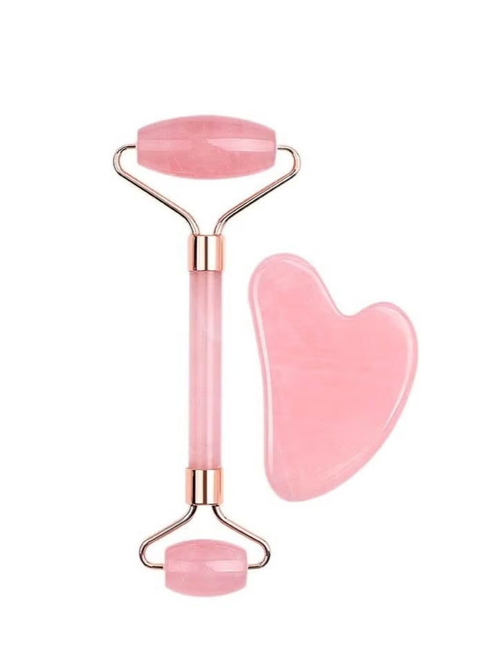 Rose Quartz Facial Spa Set, Rose Quartz Roller and Gua Sha Facial Tools Set, Guasha Tool for Face to Relieve Muscle Tension and Reduce Puffiness, Anti Aging Skin Care Sets for Women - Image 1