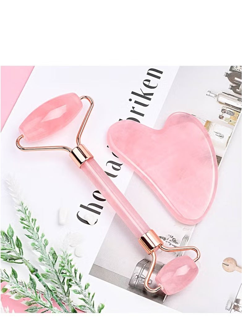 Rose Quartz Facial Spa Set, Rose Quartz Roller and Gua Sha Facial Tools Set, Guasha Tool for Face to Relieve Muscle Tension and Reduce Puffiness, Anti Aging Skin Care Sets for Women - Image 3