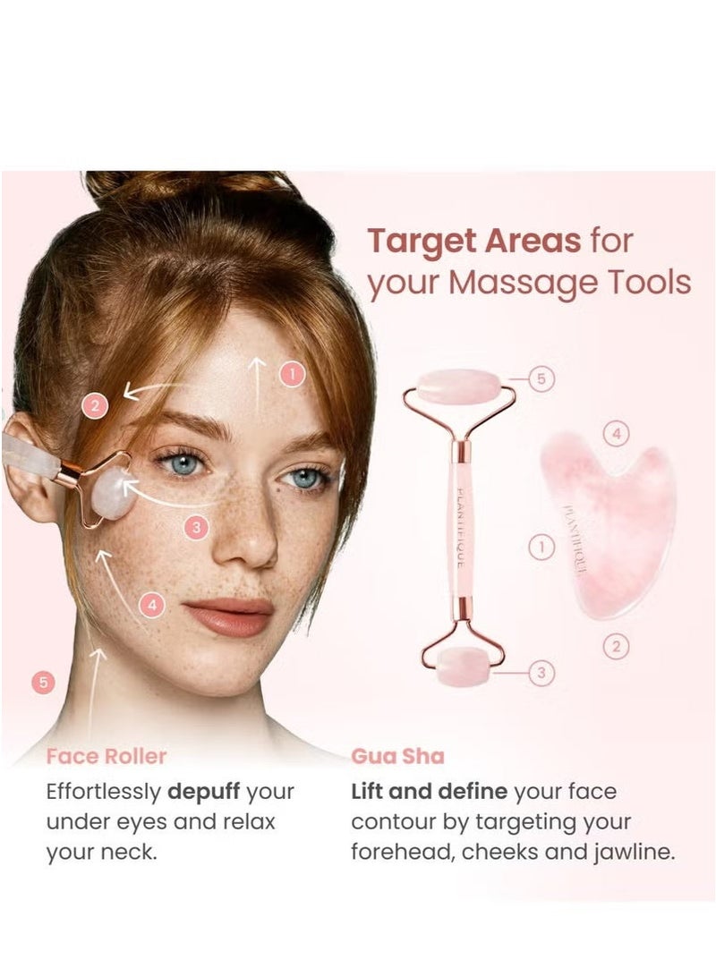 Rose Quartz Facial Spa Set, Rose Quartz Roller and Gua Sha Facial Tools Set, Guasha Tool for Face to Relieve Muscle Tension and Reduce Puffiness, Anti Aging Skin Care Sets for Women - Image 2