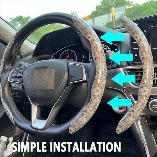 JVCV® Premium ABS Steering Wheel Trim Cover – Grey Marble Pattern | Luxury Car Interior Decorative Overlay | Anti-Slip Scratch-Resistant Stylish Upgrade | Universal Fit for Most Cars (Mohogany - Grey) - Image 4