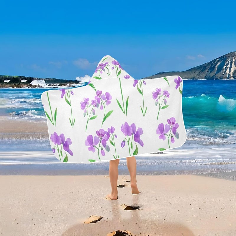 xigua Purple Flowers Kids Hooded Bath Towel, Ultra Absorbent Beach Towel Wrap with Hood for Babies, Toddlers, Kids, Soft Kids' Shower Towels for Boys Girls Swim, 50 x 23.5 Inch - Image 5