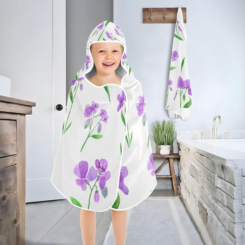 xigua Purple Flowers Kids Hooded Bath Towel, Ultra Absorbent Beach Towel Wrap with Hood for Babies, Toddlers, Kids, Soft Kids' Shower Towels for Boys Girls Swim, 50 x 23.5 Inch - Image 4