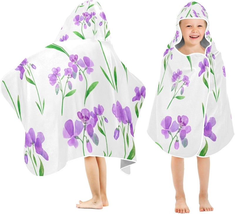 xigua Purple Flowers Kids Hooded Bath Towel, Ultra Absorbent Beach Towel Wrap with Hood for Babies, Toddlers, Kids, Soft Kids' Shower Towels for Boys Girls Swim, 50 x 23.5 Inch - Image 2