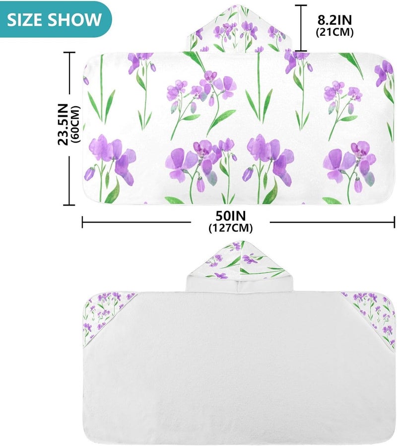xigua Purple Flowers Kids Hooded Bath Towel, Ultra Absorbent Beach Towel Wrap with Hood for Babies, Toddlers, Kids, Soft Kids' Shower Towels for Boys Girls Swim, 50 x 23.5 Inch - Image 3